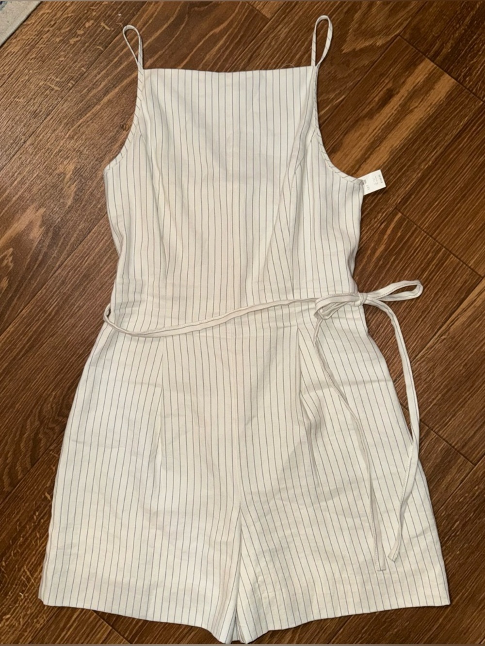 Madewell Cream Pinstripe Sleeveless Romper
